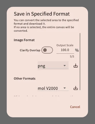 Save in Specified Format dialog with image format, output scale and other formats