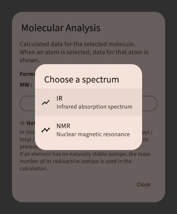 Choose a spectrum dialog with IR and NMR options