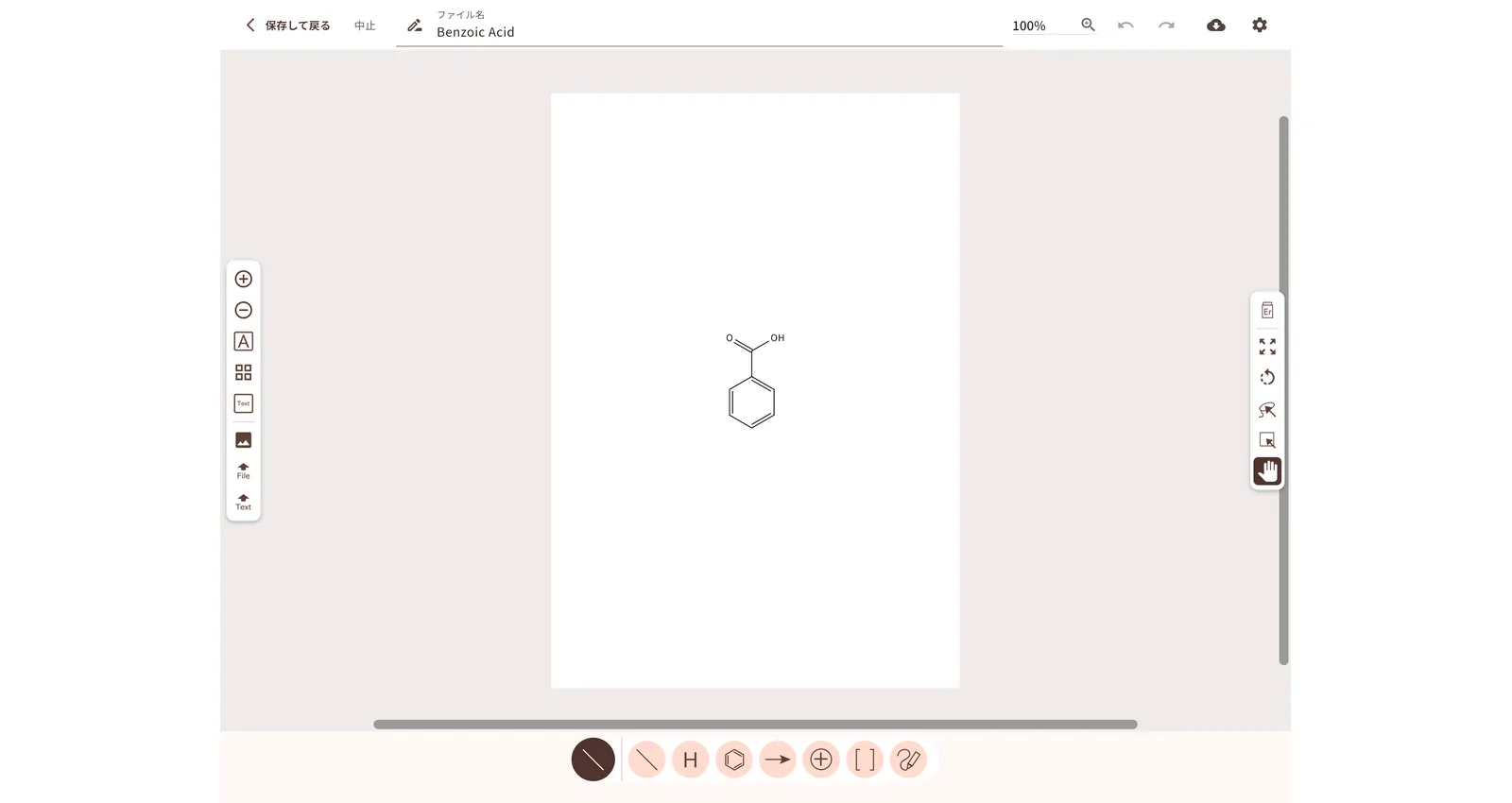 ChemGraphic 2 の構造式エディタ画面（iPad）
